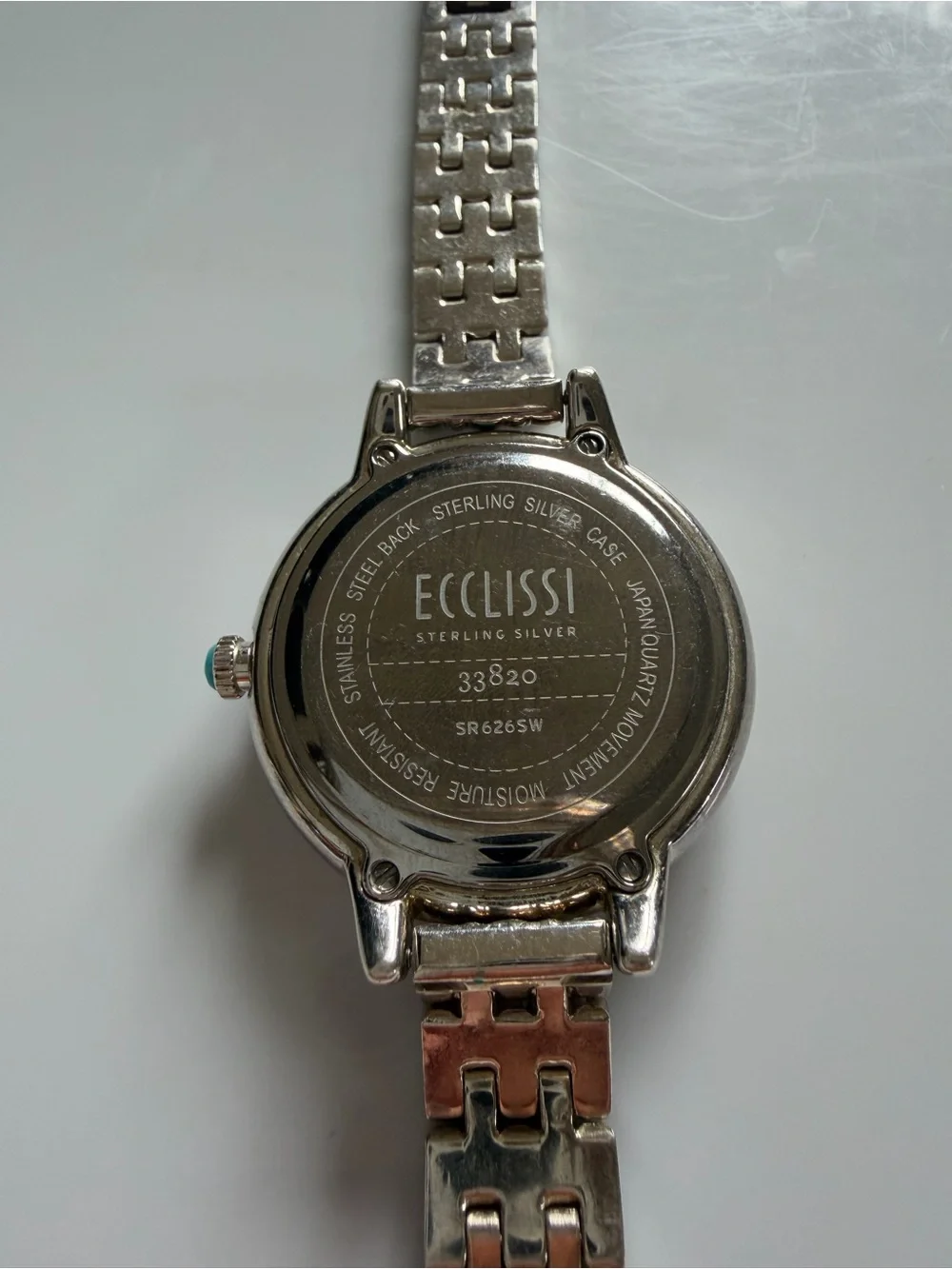 Ecclissi Sterling Silver Back Ladies Watch - Silver with Turquoise Crown